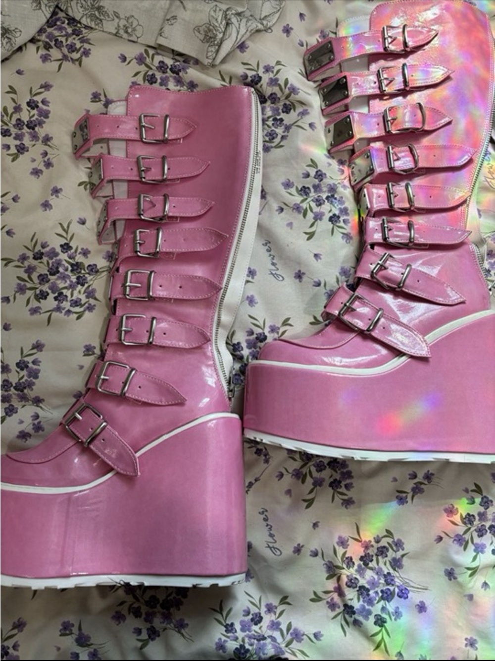 Dolls Kill Pink Patent Platform Buckle Knee Boots New in Box 8
Price is Firm